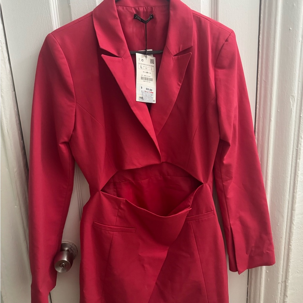 Zara Vibrant Red Cutout Blazer